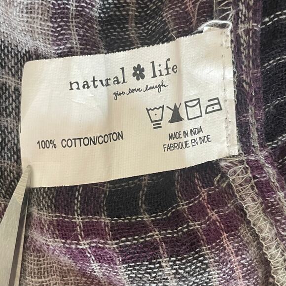 Natural Life Cotton Flannel Tunic Top Purple Gray Plaid Size MEDIUM Pockets Boho - Picture 8 of 9